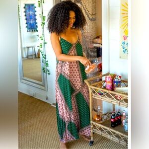 Natural Life Gracie Slip Dress Green & Pink Adjustable Spaghetti Straps Size S